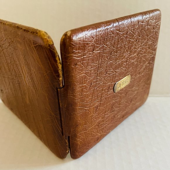 Vintage Genuine Ostrich Bifold Card Case Wallet 14K Gold Engraved - Picture 9 of 12